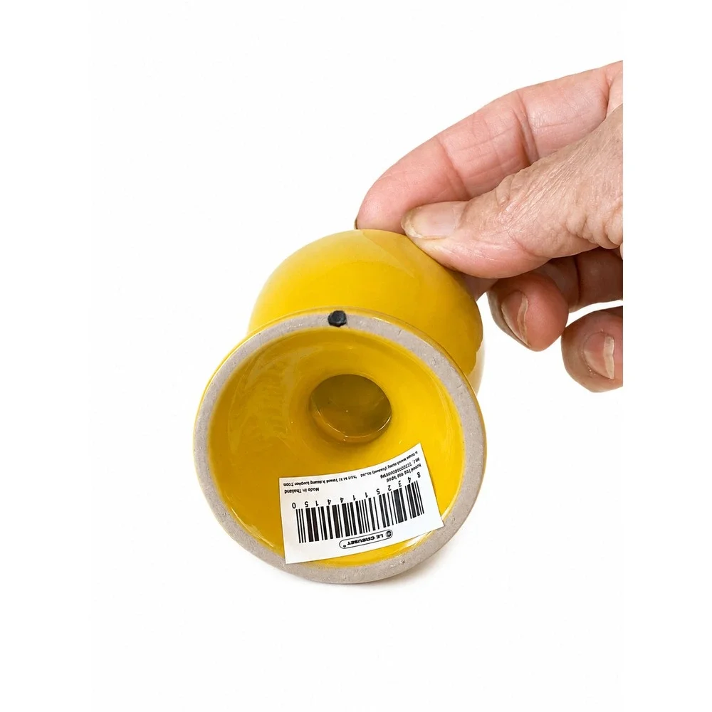 Le Creuset Stoneware Footed Egg Cups Set of 2 Yellow Soleil Ombre Logo NEW